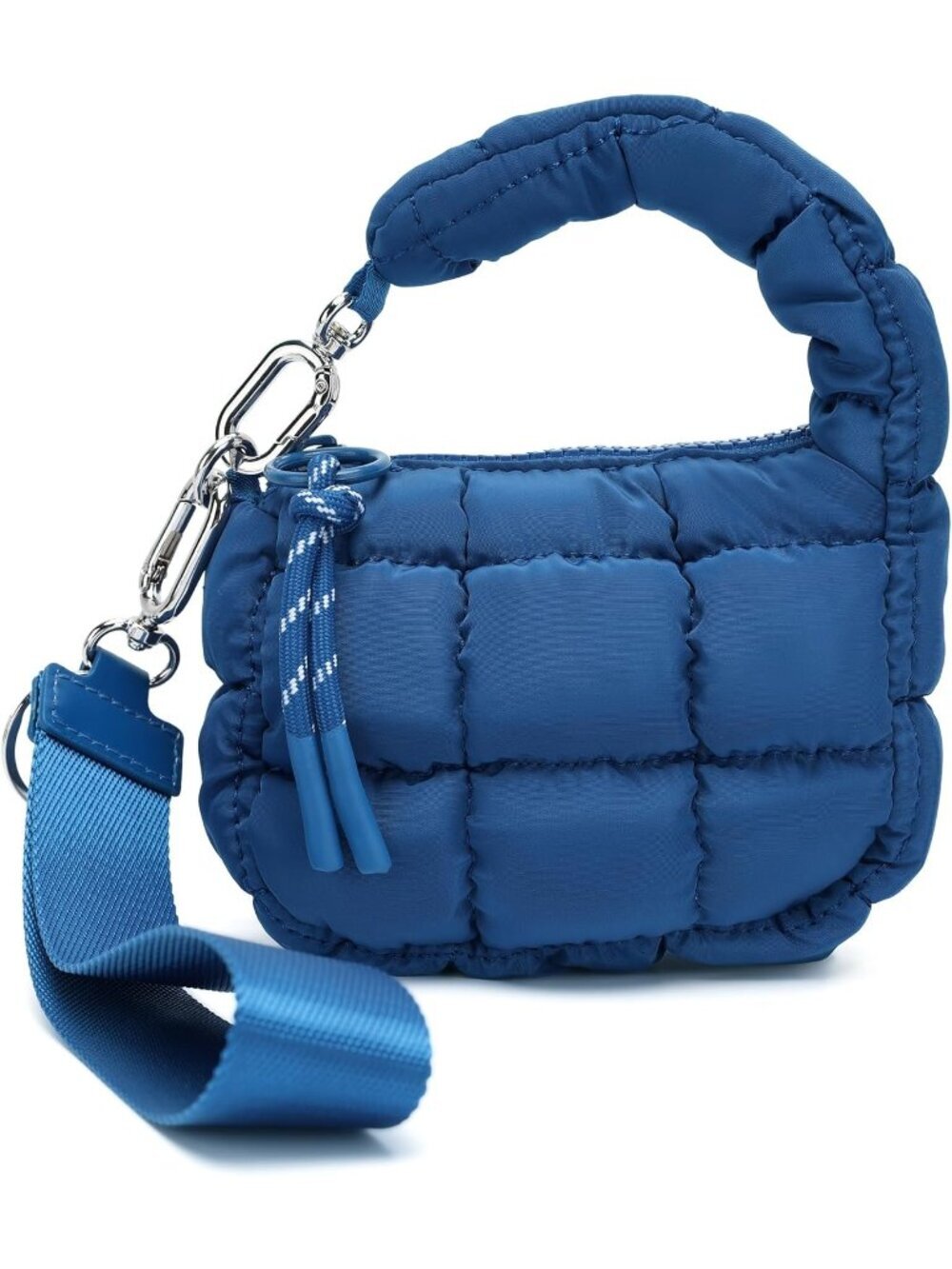 Women Blue Zipper Mini Quilted Tote Wristlet Wristlet Cute Crossbody Bag